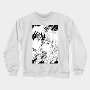 Cute Manga Sweethearts Couple in Black and white Crewneck Sweatshirt